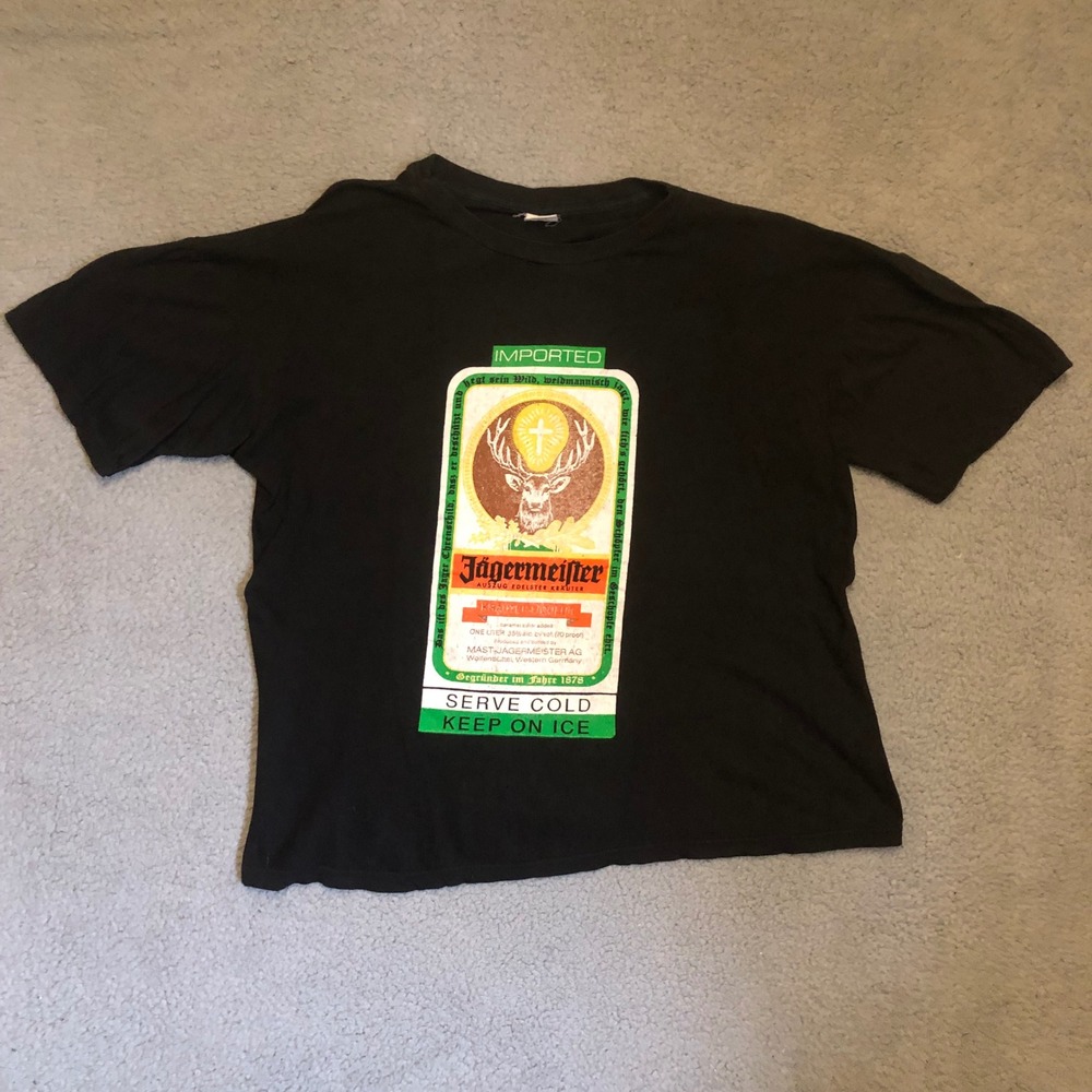Vtg Jagermeister Killer‎ Bee Shirt Large 100% Cotton Black Double Sided Graphic